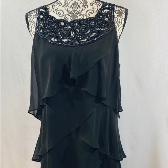 SLNY Dresses & Skirts - SLNY Black Beaded Neck Layered Dress EUC